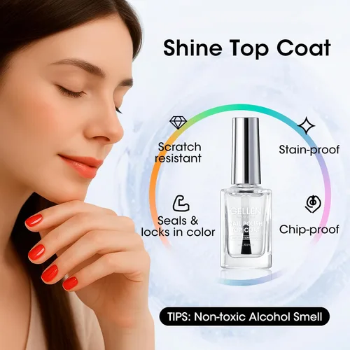 Miniatura 3 de GELLEN Esmalte de uñas transparente para capa final, esmalte de uñas brillante y regular, fórmula de calcio fortalece las uñas, secado rápido al