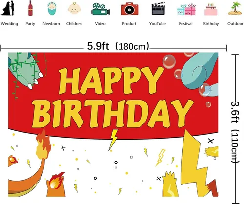 Miniatura 5 de Telón de fondo de dibujos animados de cumpleaños de 5.9 x 3.6 pies, fondos de fotografía rojos y blancos para niños, suministros de fiesta de feliz