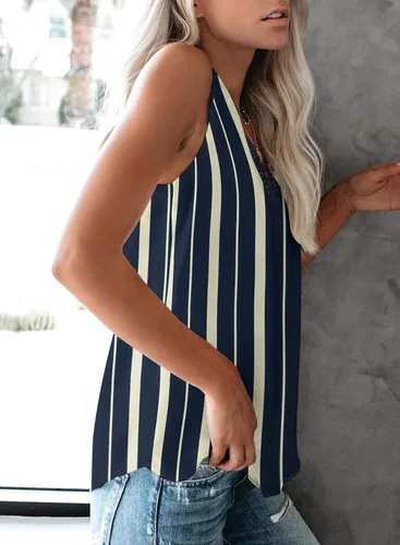 Miniatura 81 de VIISHOW - Camiseta sin mangas, sexy, con cuello en V y bordes de encaje para mujer, camisola de vestir, camisas de gasa, sin mangas, casuales