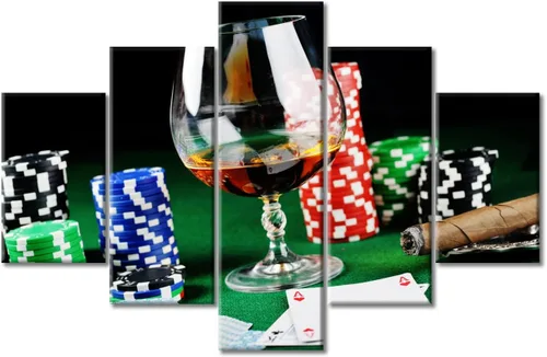 Miniatura 71 de TUMOVO 5 paneles para decoración del hogar, fichas apiladas, obras de arte modernas y contemporáneas grandes para bar, pub, club, fotos, tarjetas