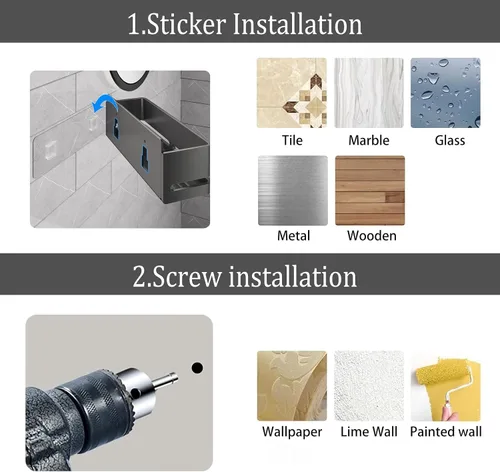 Miniatura 8 de Organizador de ducha, paquete de 2 estantes de ducha, estante de almacenamiento de baño resistente, organizador de baño de gran capacidad, sin