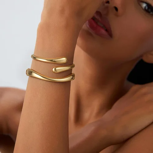 Miniatura 4 de Brazaletes de oro, para mujer, modernos, chapados en oro de 18 quilates, juego de brazaletes gruesos de oro, no se deslustra, impermeable, regalos