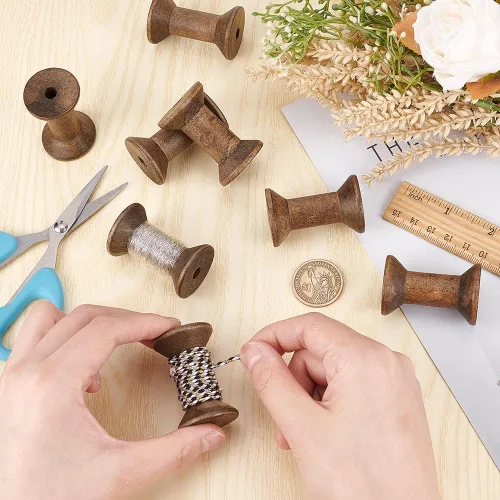 Miniatura 3 de BENECREAT 16 carretes de hilo vacíos antiguos, carretes vacíos de madera de 1.87 pulgadas / 1.969 in, bobinas de cinta de madera para tejer alambre