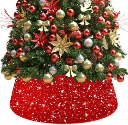 Miniatura 8 de FUHSY Collar Negro de Árbol de Navidad de 24 Pulgadas, Falda de Árbol de Navidad con Lentejuelas, Terciopelo Metálico, Falda de Árbol de Halloween