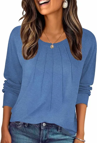 Miniatura 19 de Zeagoo Blusas de otoño para mujer, camisas de manga larga, blusas casuales de algodón, blusas plisadas elegantes 2025