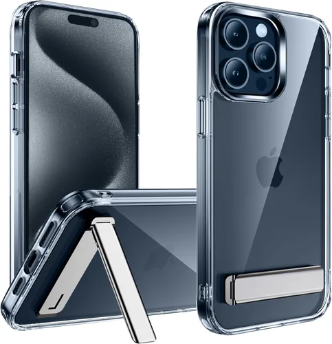 Miniatura 19 de CEDO Funda con soporte para iPhone 15, ajustable en 3 direcciones con soporte de metal, parachoques resistente a golpes de grado militar, cubierta