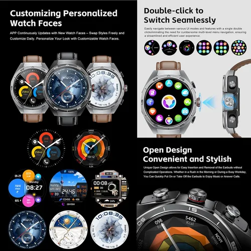 Miniatura 4 de GT97 - Reloj inteligente 2 en 1 con auriculares TWS de 1.53 pulgadas, 128 MB, redondo, impermeable, música, MP3, altavoz, NFC, reloj inteligente