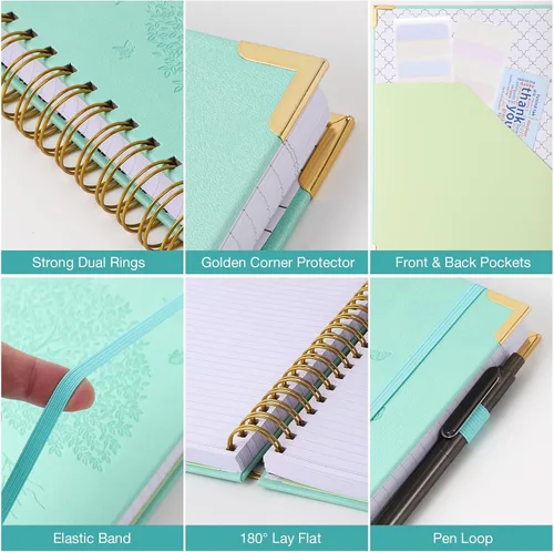 Miniatura 5 de Cuaderno de espiral, cuaderno con renglones universitarios, A5, diarios de cuero de 300 páginas para escribir, cuadernos de tapa dura de 5.7" x 8.5