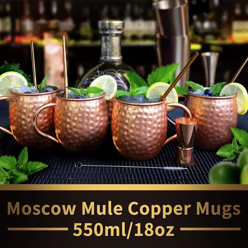 Miniatura 5 de LINALL Moscow Mule Tazas de Cobre - Juego de 12 Tazas de Acero Inoxidable Chapado en Cobre de 18oz, para Bebidas Frías (12 unidades)