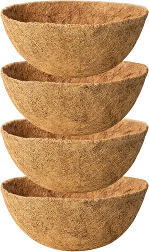 Paquete de 4 forros de fibra de coco natural de 12 pulgadas para macetas colgantes, revestimientos redondos de repuesto de coco para cestas de