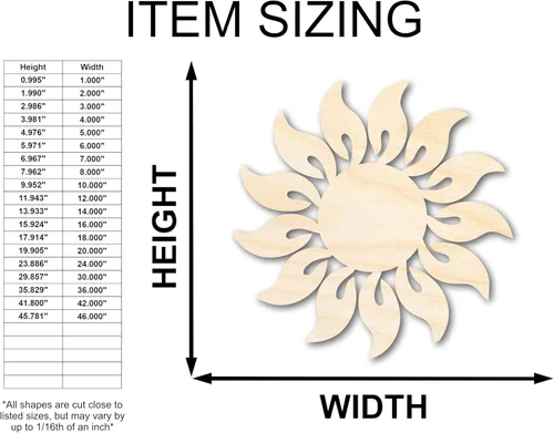 Miniatura 2 de Silueta de sol radiante de madera sin terminar Verano Celestial Recorte artesanal hasta 36 pulgadas 6 pulgadas / 1/8 pulgadas