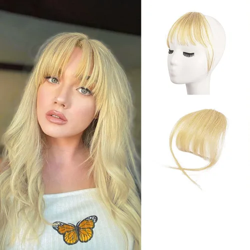 Miniatura 19 de BARSDAR Flequillo postizo de pelo humano real - Flequillo postizo 100% pelo humano para mujeres - Extensiones de flequillo ondulado castaño rojizo