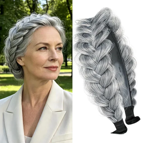 Miniatura 14 de Diadema ancha trenzada para el cabello, accesorios para el cabello, banda elástica antideslizante para mujeres y niñas (amarillo claro)