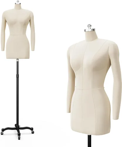 Bonnlo Maniquí de costura femenino, talla 10, forma de vestido para exhibición y diseño de sastre, torso ajustable en altura con base de metal