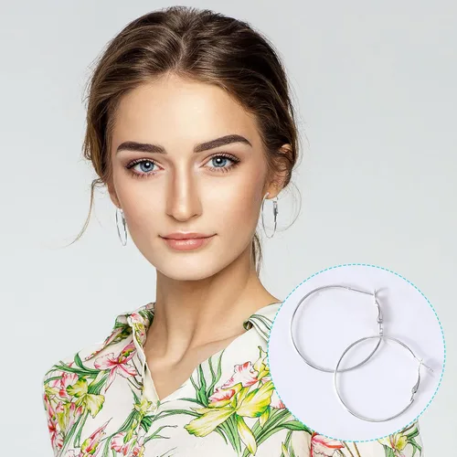 Miniatura 6 de PAGOW 96 aros de aretes para hacer joyas, aretes redondos de aleación hipoalergénica, aretes de plata abiertos, accesorios de arte para manualidades