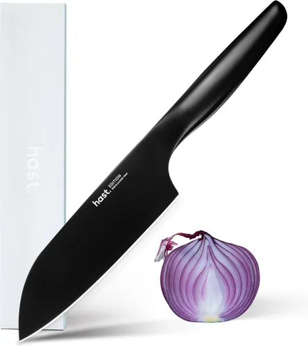 HAST Cuchillo Santoku de 6 pulgadas, cuchillo de chef japonés ultraafilado, acero en polvo avanzado, ligero, mango ergonómico, diseño minimalista
