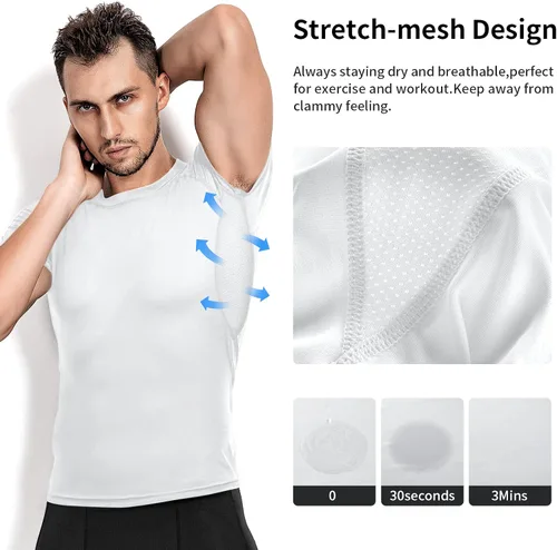 Miniatura 3 de Niksa Camisetas de compresión para hombre, paquete de 5, camisetas de compresión atlética de manga corta para entrenamiento fresco y seco