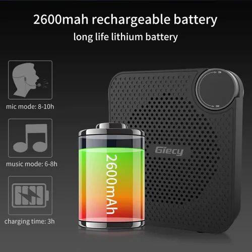Miniatura 5 de Amplificador de Voz Portátil con Auriculares de Micrófono con Cable, Altavoz de Sistema PA Recargable, Micrófono Personal, Amplificador de Voz