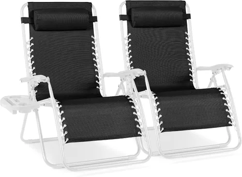 Miniatura 44 de Best Choice Products - Juego de 2 sillas reclinables y ajustables de malla y acero, sillas con sensación gravedad cero con cojines y bandejas