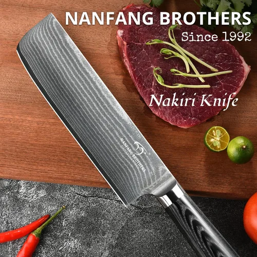 Miniatura 2 de Cuchillo Damasco Nakiri, cuchillo de cocina profesional de 7 pulgadas con mango ergonómico de madera antideslizante, japonés 10Cr15CoMoV, cuchillo