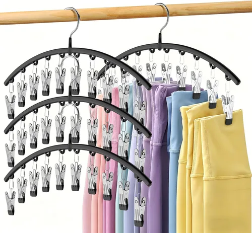 Miniatura 28 de Organizador de leggings para armario, colgador de metal para pantalones de yoga con revestimiento de goma, paquete de 2 con 10 clips para 20 Morado