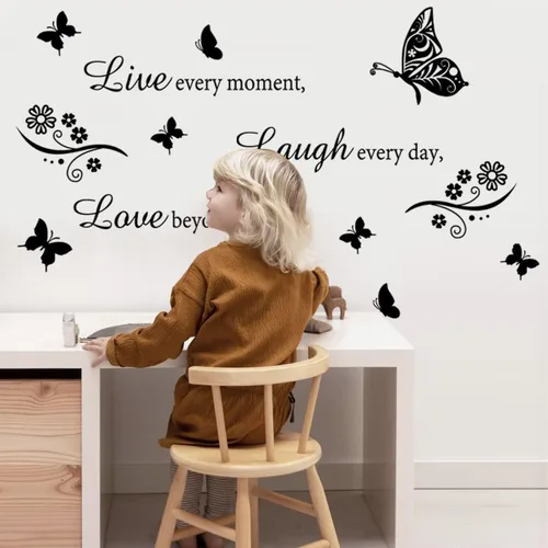 Miniatura 4 de Calcomanía de pared con cita "Live Every Moment Laugh Every Day Love Beyond Words", calcomanías de pared motivacionales para la familia, calcomanías