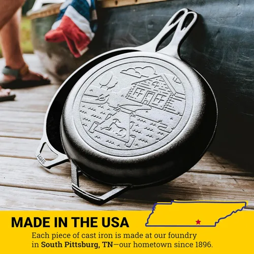 Miniatura 8 de Lodge Wanderlust Cabin - Cocina combinada de hierro fundido, juego de horno holandés y sartén de 2 piezas, tapa convertible para una cocina versátil