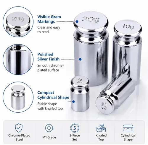 Miniatura 5 de I-MART Juego de pesas de calibración de 0.04 oz, 0.39 oz, 0.71 onzas, acero cromado grado M1, pesas pequeñas para calibración digital, bolsillo