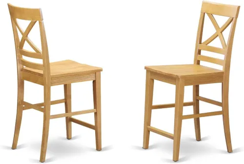 East West Furniture QUS-OAK-W Quincy - Taburete de bar de altura para mostrador, sillas de madera de altura de pub, juego de 2, roble Qus-roble-w