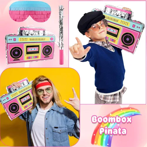 Miniatura 3 de El juego de radio Boombox de los años 80 y 90 incluye boombox para piñata y palo de murciélago, confeti de colores para adultos y niños, 80 y 90