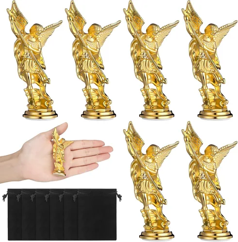 Miniatura 7 de Wesiti 6 figuras religiosas de arcángel de San Miguel de 3.31 pulgadas con bolsas de terciopelo negro, escultura de ángel coleccionable, decoración