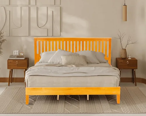 Miniatura 2 de MKDLUFEI Marco de cama de madera, cabecera y marco King con cabecera completa, marco de cama de madera con 14 listones de madera fuertes, cama