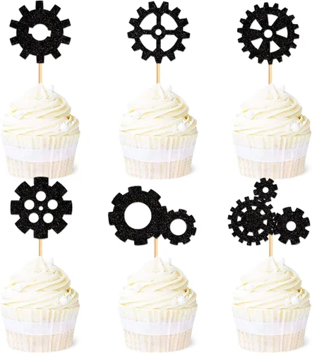 Miniatura 10 de Ercadio Paquete de 36 adornos para magdalenas de robots de dibujos animados impresos, selecciones de cupcakes, decoración de pasteles para temática
