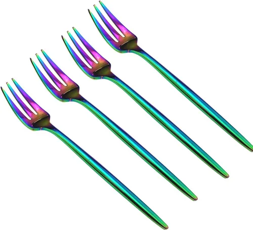 Miniatura 13 de JASHII Lujo 24 piezas de acero inoxidable 18/10 con titanio colorido plateado multicolor cubertería juego de cubiertos, color arco iris, servicio