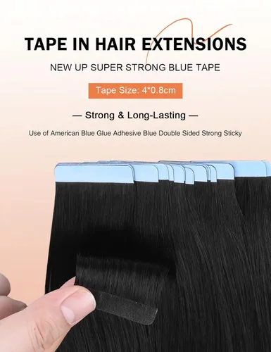 Miniatura 3 de Sunya Extensiones de cabello humano con cinta adhesiva, color negro azabache, 12 pulgadas, extensiones de cabello lacio negro #1, 1.41 oz/20