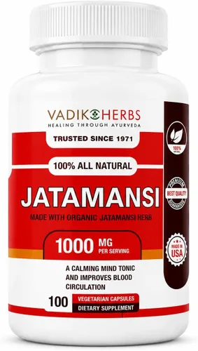 Vadik Herbs Polvo orgánico certificado de raíz de espiga de Jatamansi (Nardostachys jatamansi) | (100 Vegicaps) | Fabricado con polvo de extracto