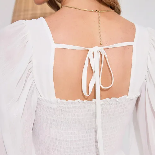 Miniatura 9 de Byinns Vestido de manga larga con volantes y cuello cuadrado para mujer, estampado floral, con lazo en la espalda, vestido mini con vuelo en capas