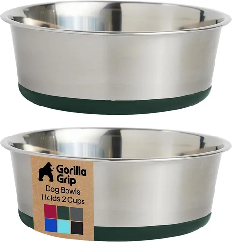 Miniatura 28 de GORILLA GRIP Tazones para perros, acero inoxidable 304 de grado alimenticio, con capacidad para 2 tazas cada uno (16 onzas líquidas) para alimentos