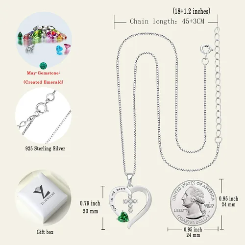 Miniatura 6 de YL Collar de cruz de corazón para mujer, plata de ley, Dios en mi corazón, colgante de cruz crucifijo