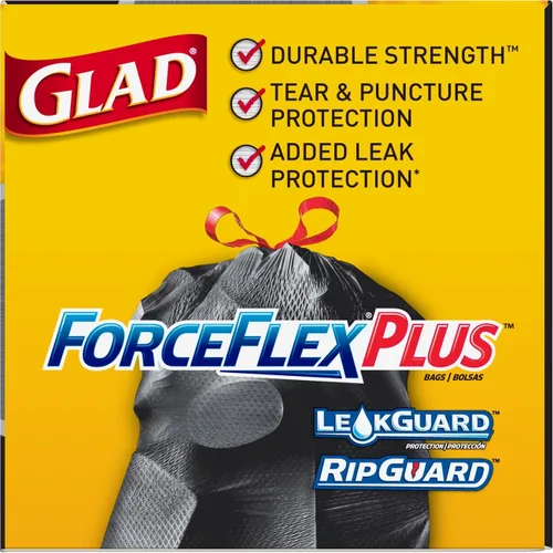 Miniatura 3 de Glad Bolsas de basura grandes con cordón ForceFlexPlus de 30 galones, bolsa de basura negra, 25 unidades cada una (paquete de 6)
