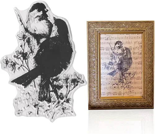 ALIBBON 2 sellos transparentes de pájaros sobre flores para hacer tarjetas y decoraciones de álbumes de fotos, sellos de pájaros de primavera, fondo
