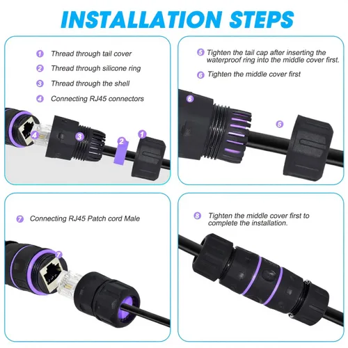 Miniatura 6 de Y.D.F Acoplador RJ45 impermeable IP68, acoplador Ethernet de cobre puro blindado, acoplador Gigabit IP68 impermeable Ethernet al aire libre conector