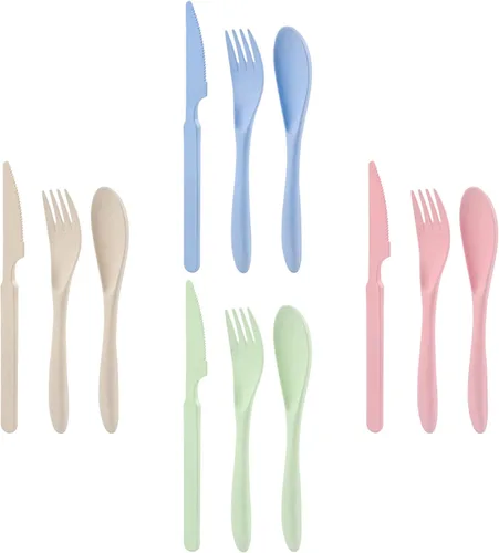 Juego de tenedores, cucharas y cuchillos, juego de cubiertos de paja de trigo, juego de cubiertos reutilizables para 4, utensilios para fiesta,