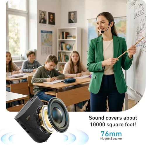 Miniatura 4 de Amplificador de voz para profesores, micrófono y altavoz portátil con cable Bluetooth, megáfono de bocina recargable para aula, reuniones, yoga