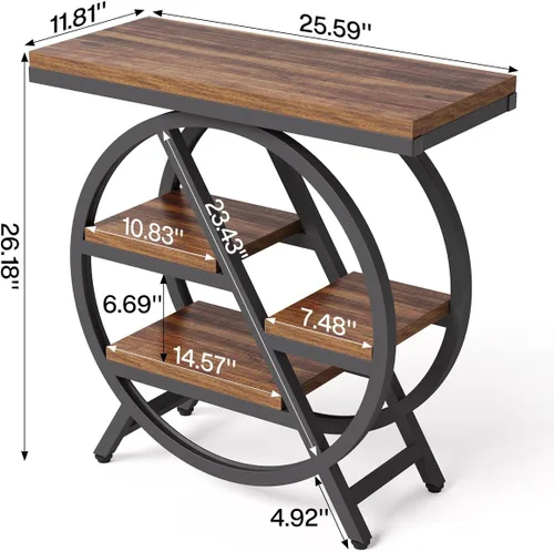 Miniatura 3 de Mesa auxiliar, mesa lateral estrecha con espacio de almacenamiento grande de 4 niveles, mesita de noche moderna para sala de estar, oficina en casa
