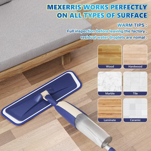 Miniatura 5 de Trapeadores en aerosol para limpieza de suelos de madera dura: MEXERRIS Wet Mops Dry Dust Mop con 3 almohadillas lavables para Swiffer Powermop