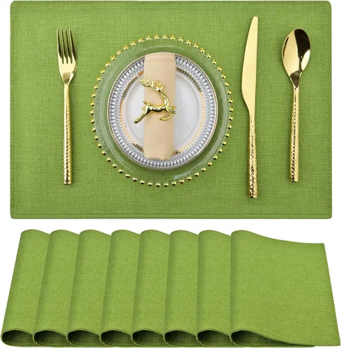 Miniatura 25 de SLKQG Juego de 6 manteles individuales de lino beige, resistentes al calor y lavables a máquina, manteles individuales de tela de doble capa