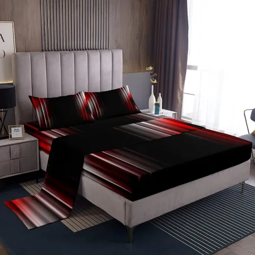 Miniatura 35 de Feelyou Juego de sábanas decorativas con ombre abstracto para niños y adolescentes, juego de sábanas rojas y negras de moda para dormitorio de niñas