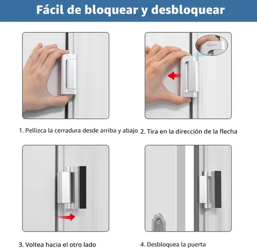 Miniatura 4 de Cerradura de refuerzo de puerta de seguridad para el hogar, pestillo de seguridad adicional para puertas delanteras, dispositivos de seguridad