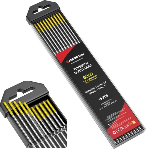 ARCCAPTAIN Electrodo de soldadura TIG de tungsteno, paquete de 10 unidades de 1/16 x 7 pulgadas (dorado, 1.5% lantanado, WL15/EWLa-1.5)